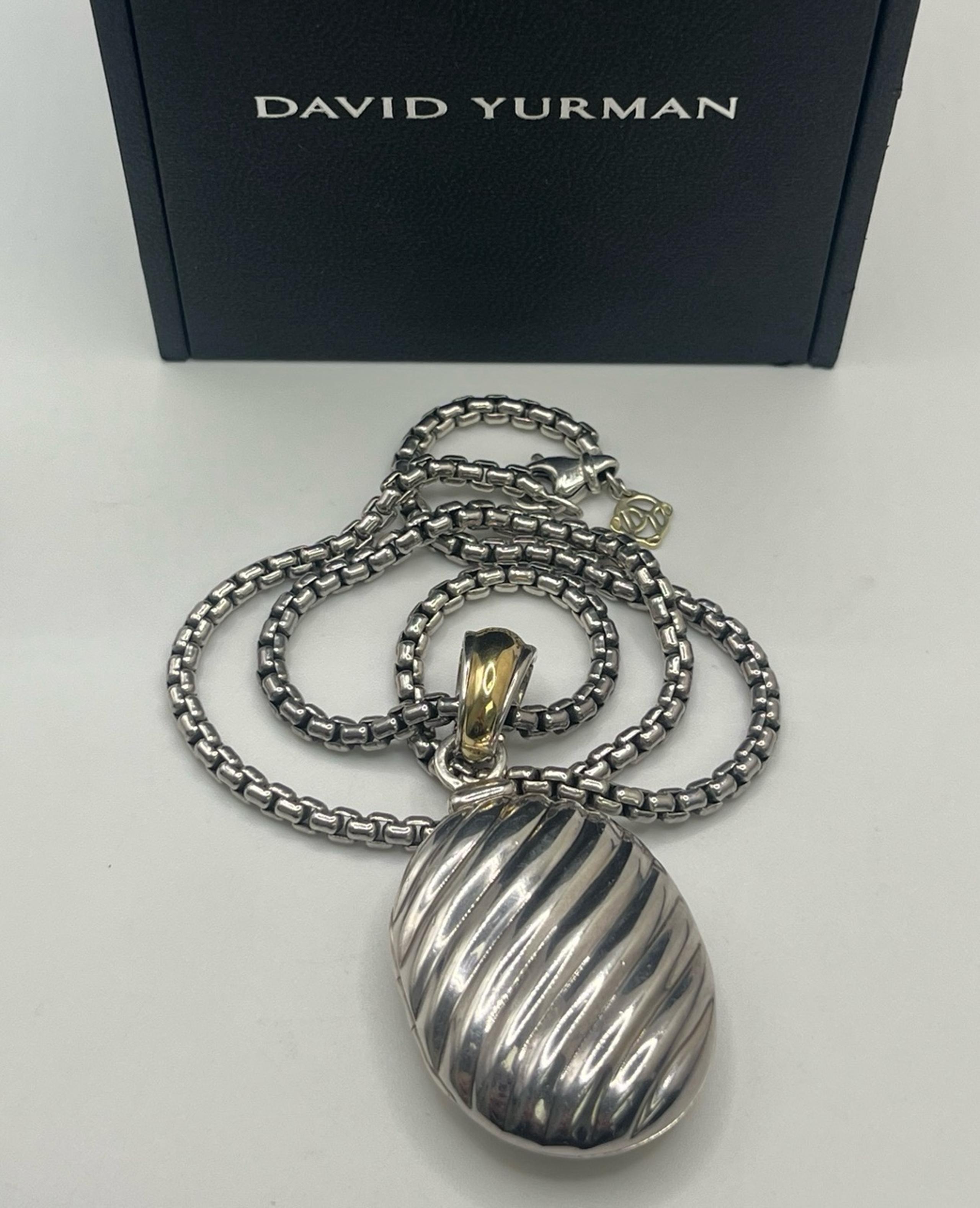David Yurman Sterling Silver & 18K Yellow Gold Locket Pendant Box Chain Necklace