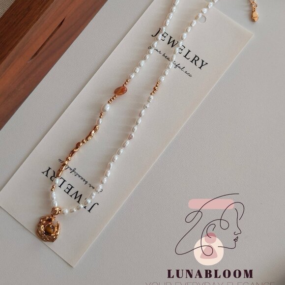 S925 Sterling Silver 18K Gold-Plated Tiger Eye and Pearl Necklace
