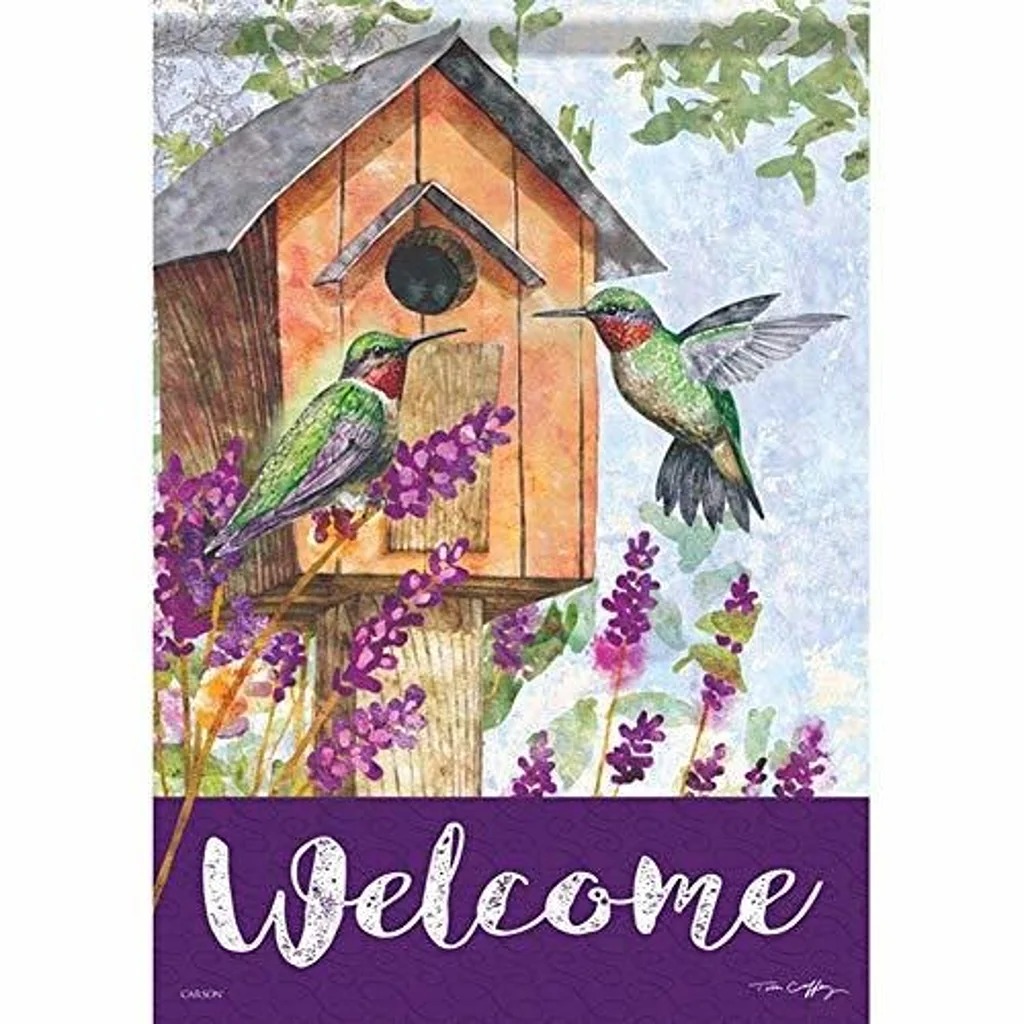 Hummingbird Home Welcome Spring House Flag-2 Sided Message, 28 x 40