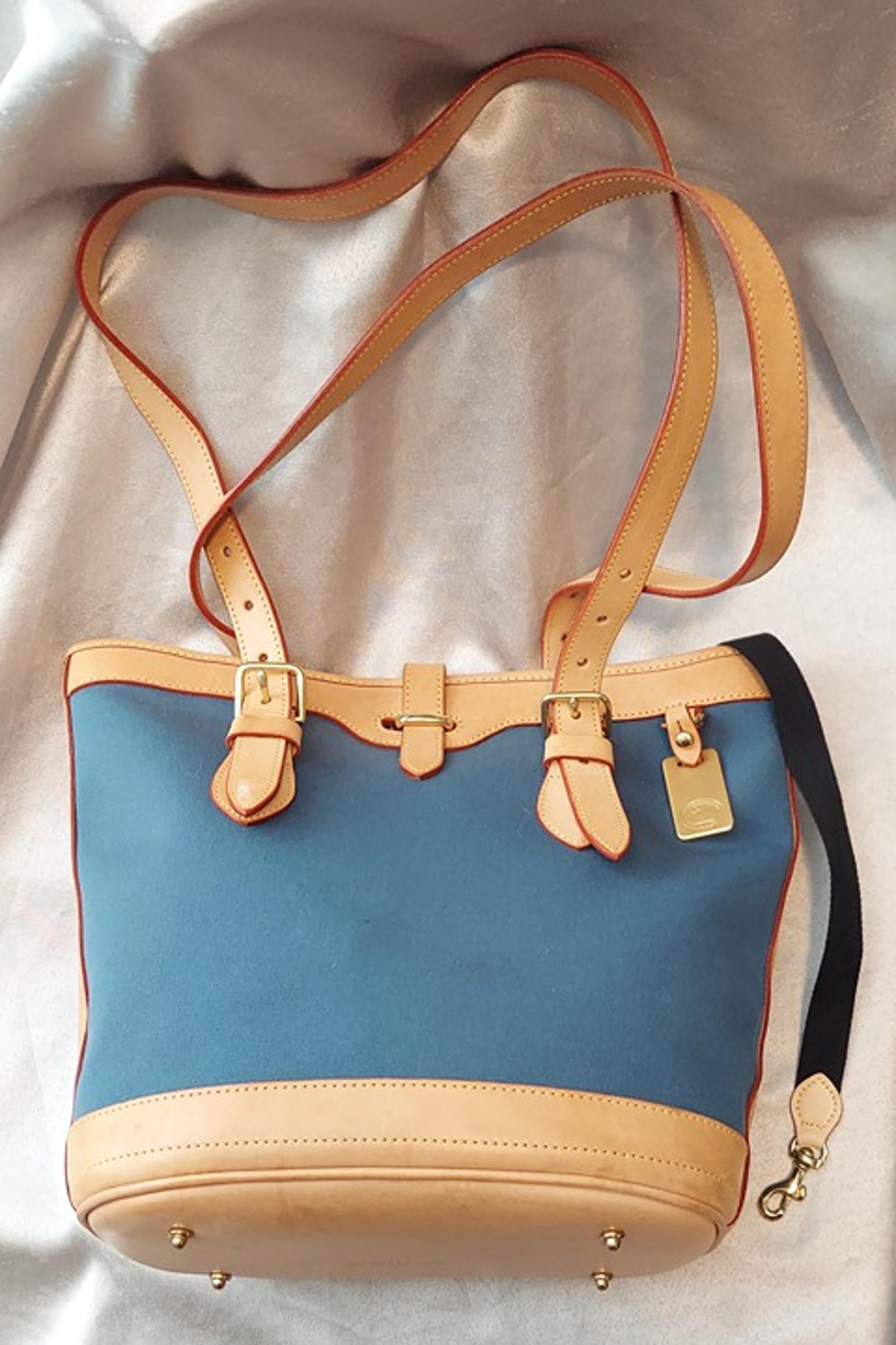 Vintage DOONEY & BOURKE Cabriolet Leather & Canvas Bucket Bag -Blue