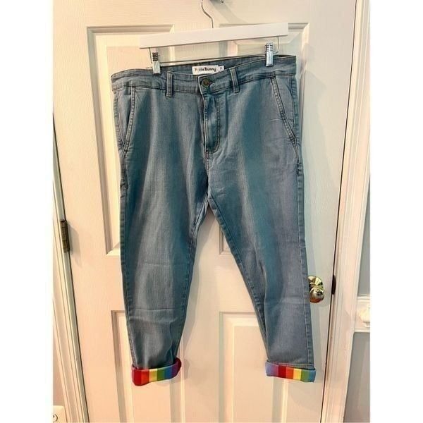 Pride Bunny Denim Rainbow Roll Cuff Jeans sz 36 NWT