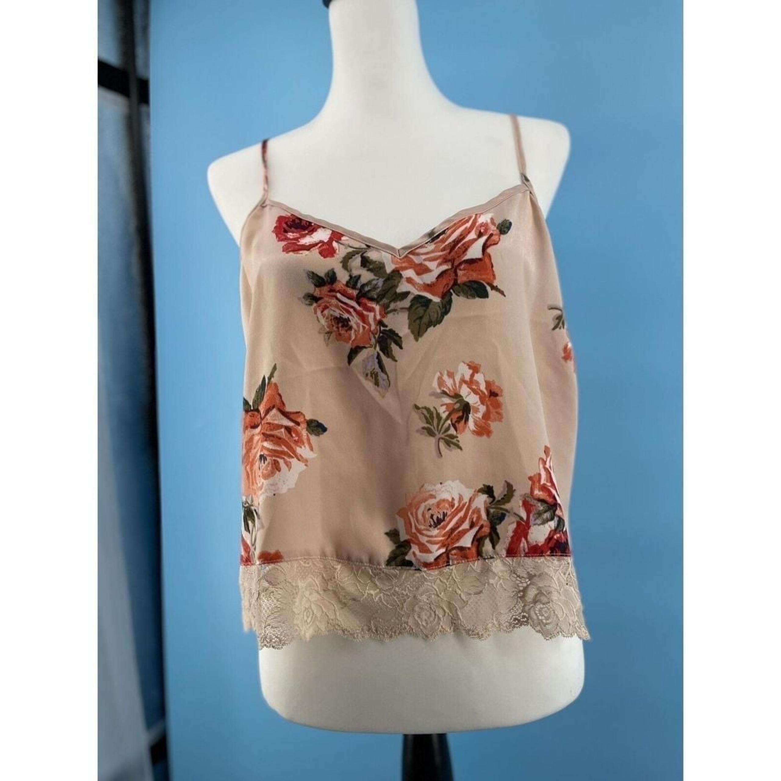 Women's Sleep Top Sz Large Floral Roses Satin Lace Cami Festival Rave Coquestte