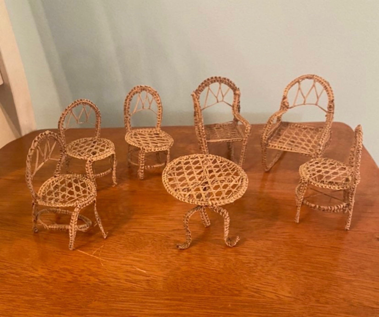 Vintage Barbie doll house rattan wicker patio furniture 1970s