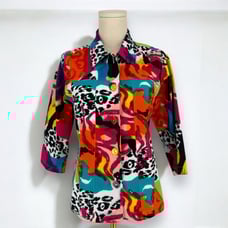 Y2K VTG Choices Maximalist Colorful Multicolor Print Sequin Denim Jacket, Size S