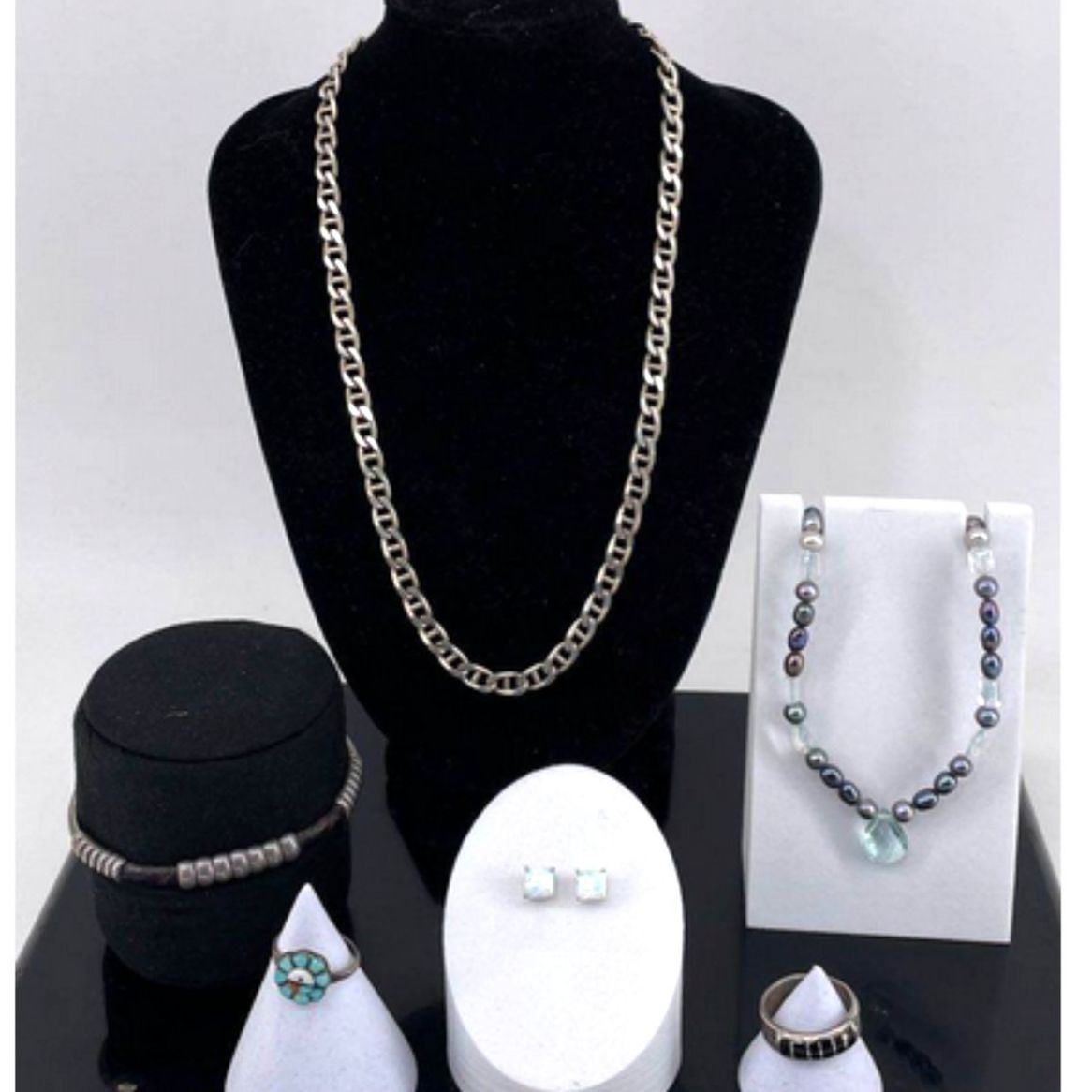 925 Sterling Multi-Natural Stone Southwest Bohemian Style Jewelry 6pc 61.43g
