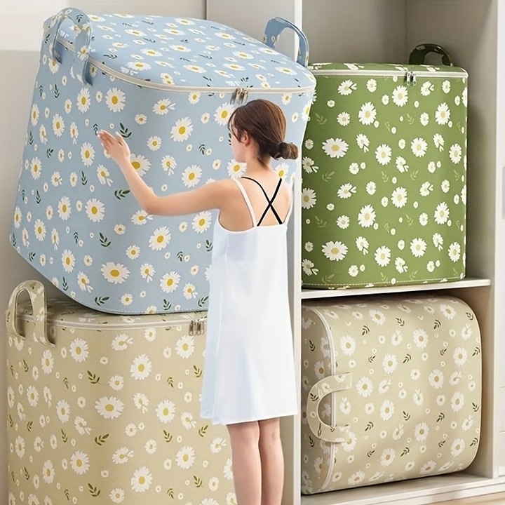 4pc Waterproof Moving Bag F，Cute Clothes Quilt Storage Bag With Durable Handles,