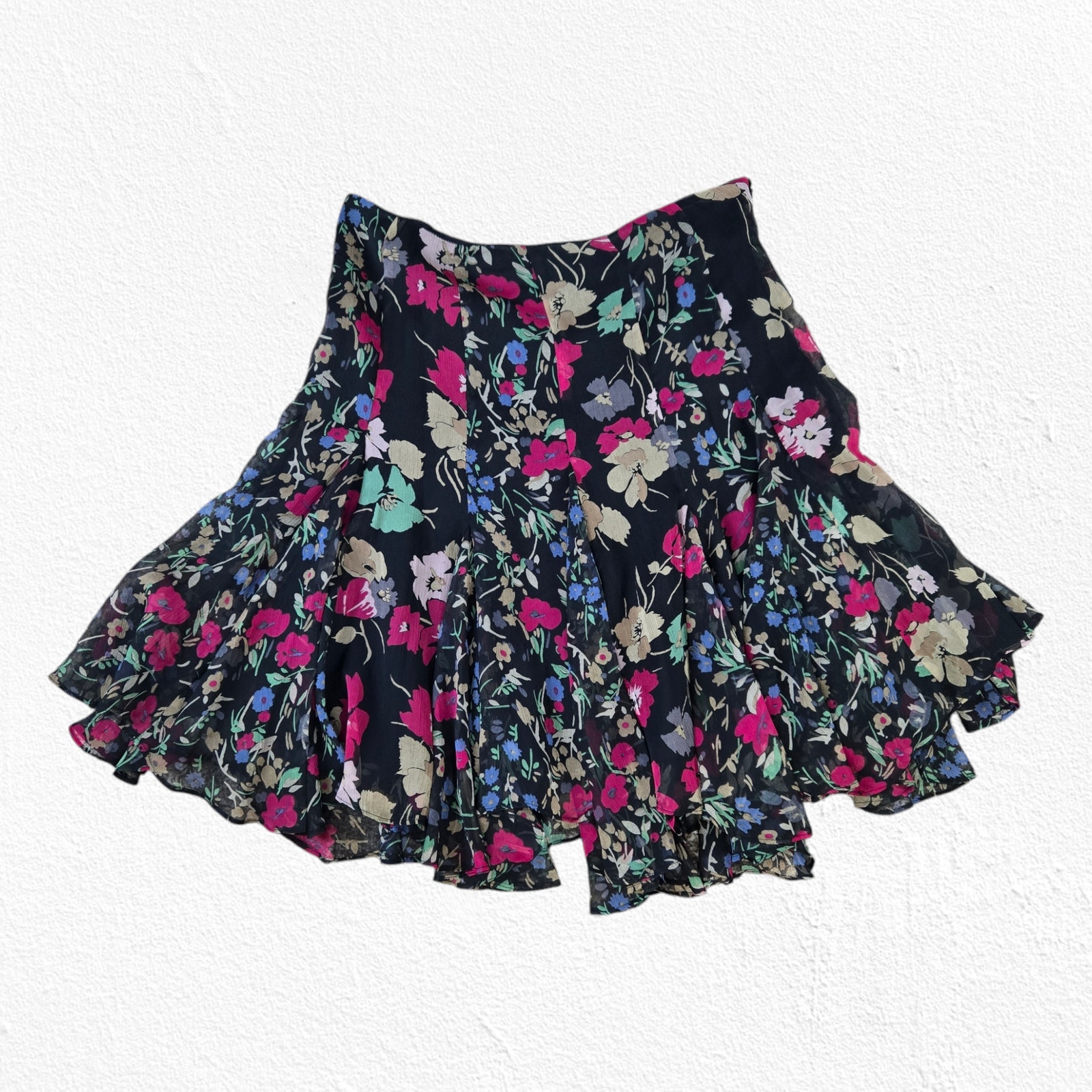 Y2K Lauren Ralph Lauren Floral Trapeze Flare Semi Sheer High Rise Skirt Size 8