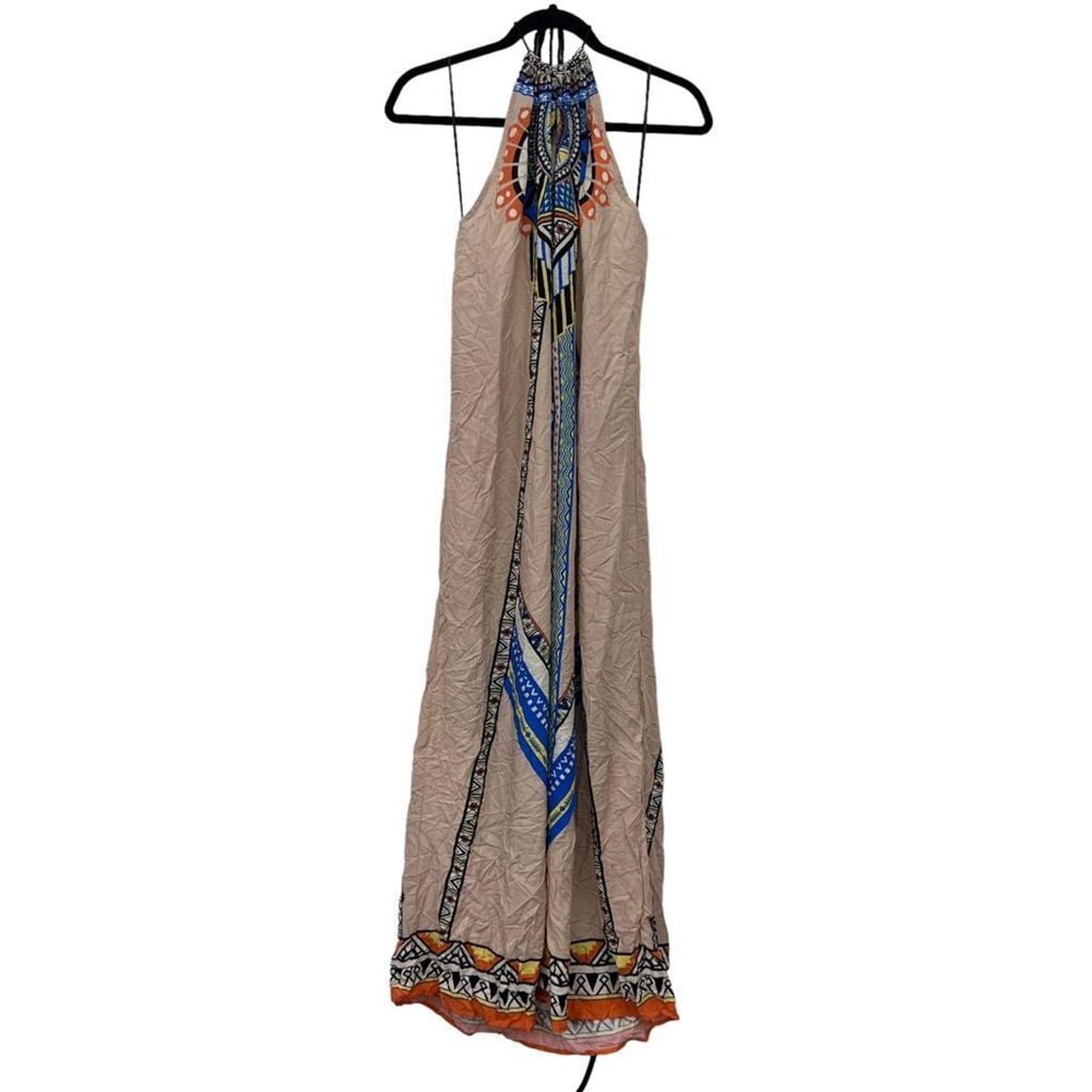 Women's Halter Maxi Dress Geometric Print Embellished flying tomato L