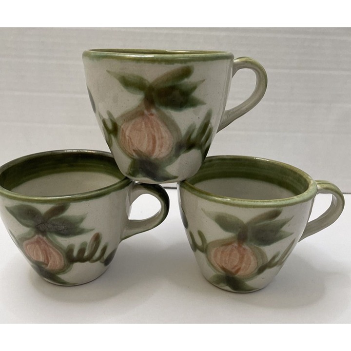 3 Louisville Stoneware John B Taylor Harvest Pear Coffee Mugs Tea Cups - EUC