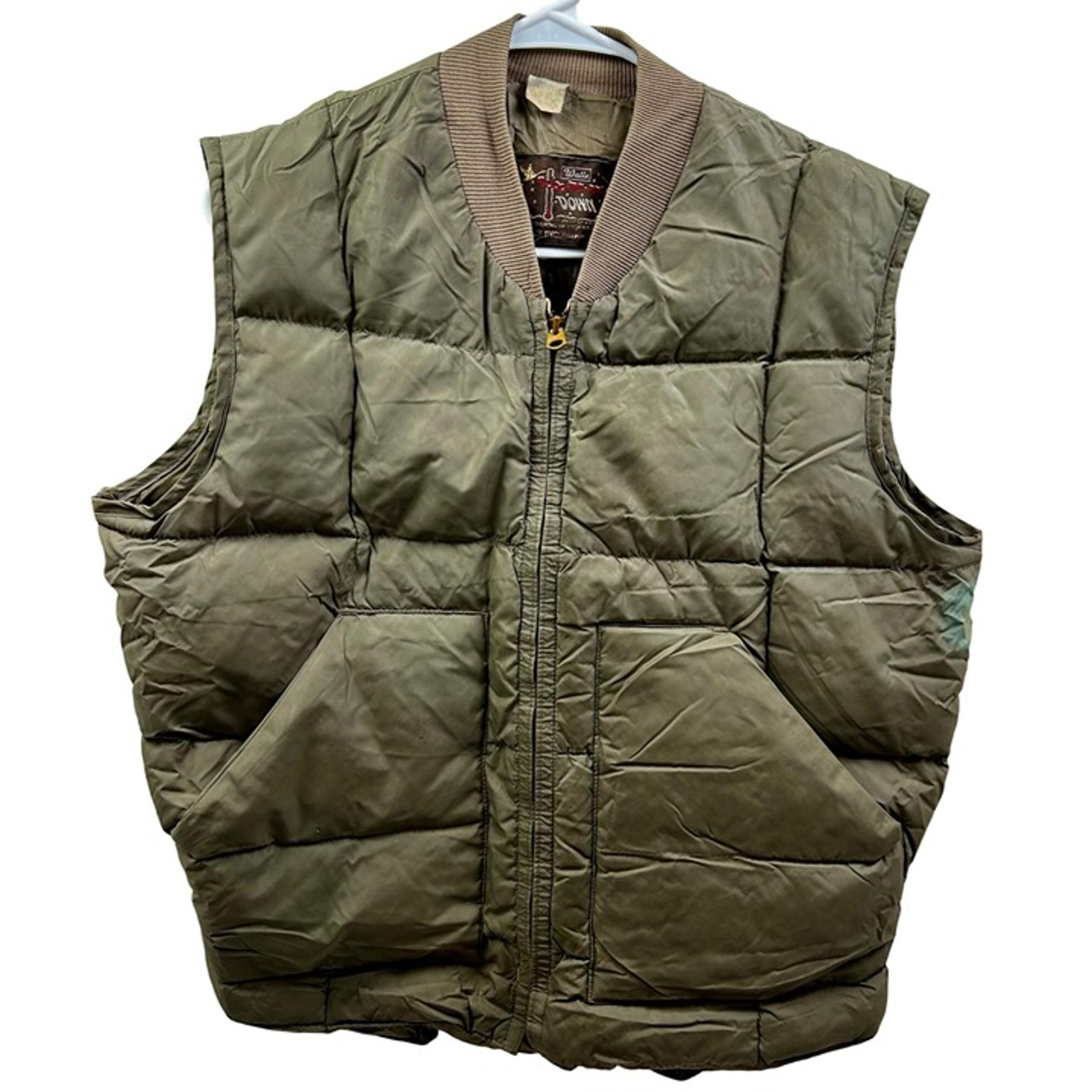 Vintage WALLS Blizzard-Pruf Men's Down Insulated Vest Olive Green Puffer Outerwe