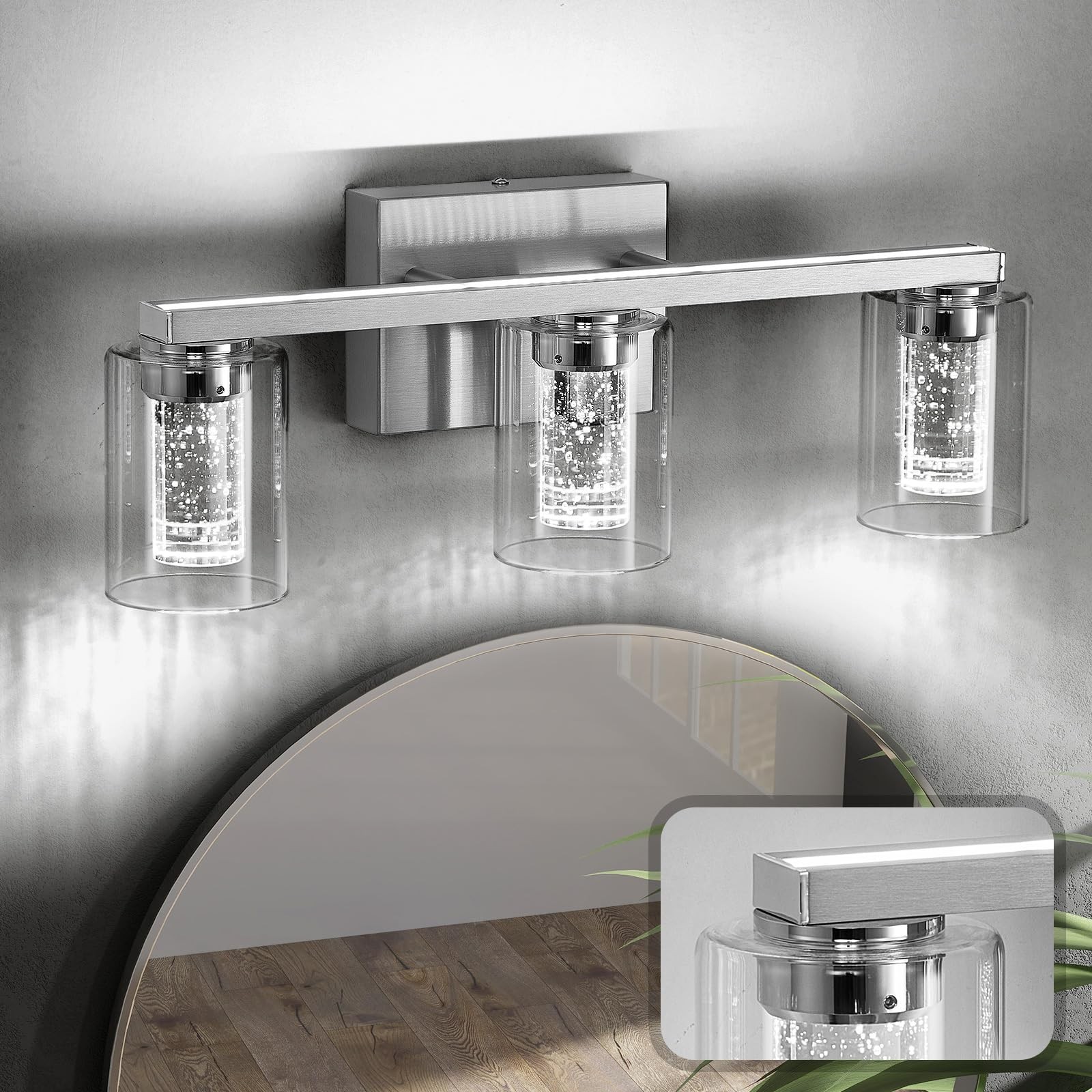 Szleomay 3- Light Bathroom Vanity Lights, Brushed Nickel