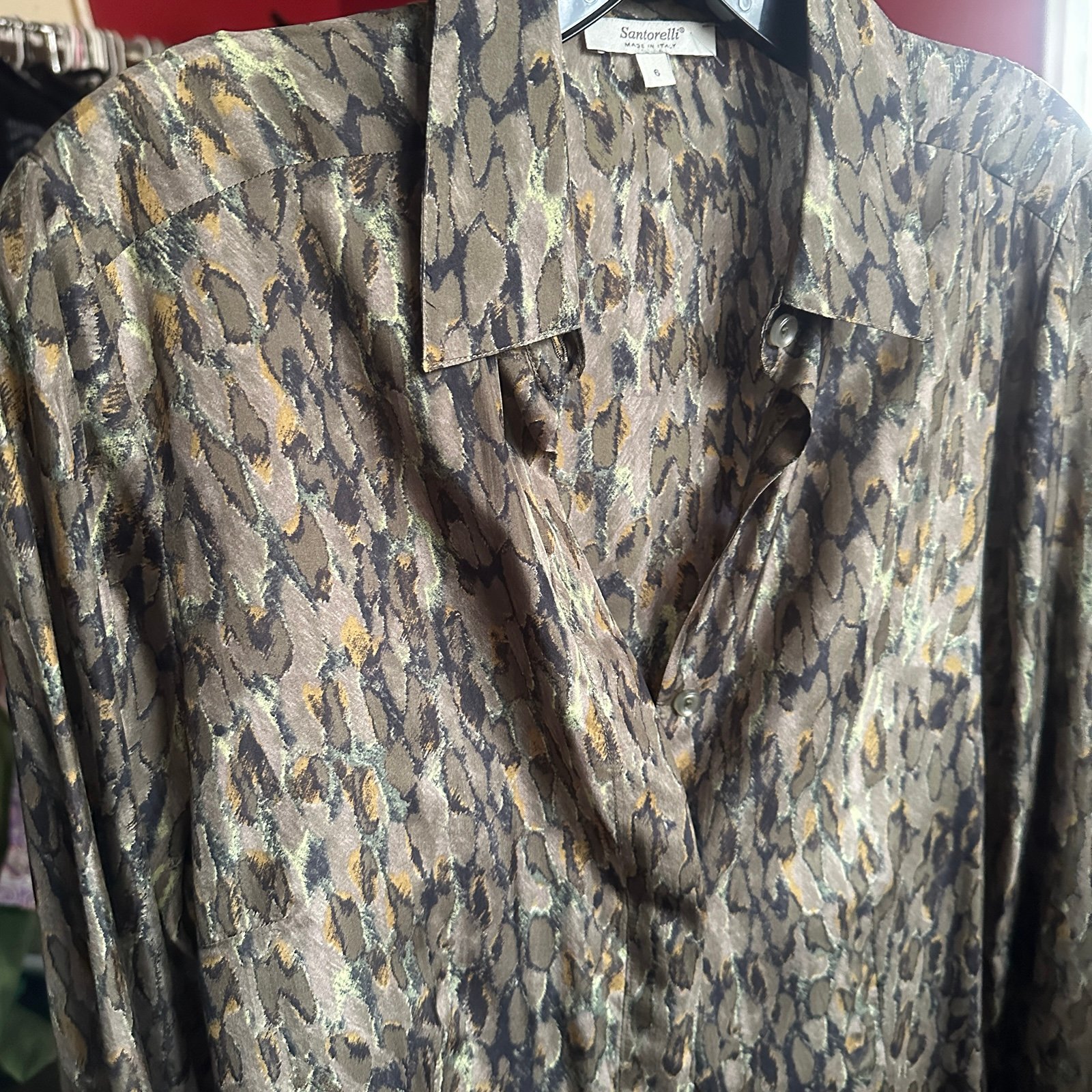 Santorelli | Shirt Buttoned Silk Blouse Sz 6 -38 Chest / 24” Long