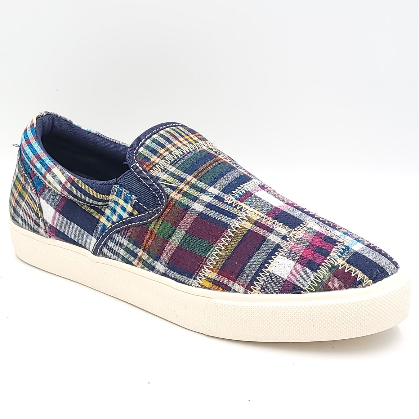 Club Room Men Slip On Sneakers Tate Size US 11.5M Blue Madras Checkered