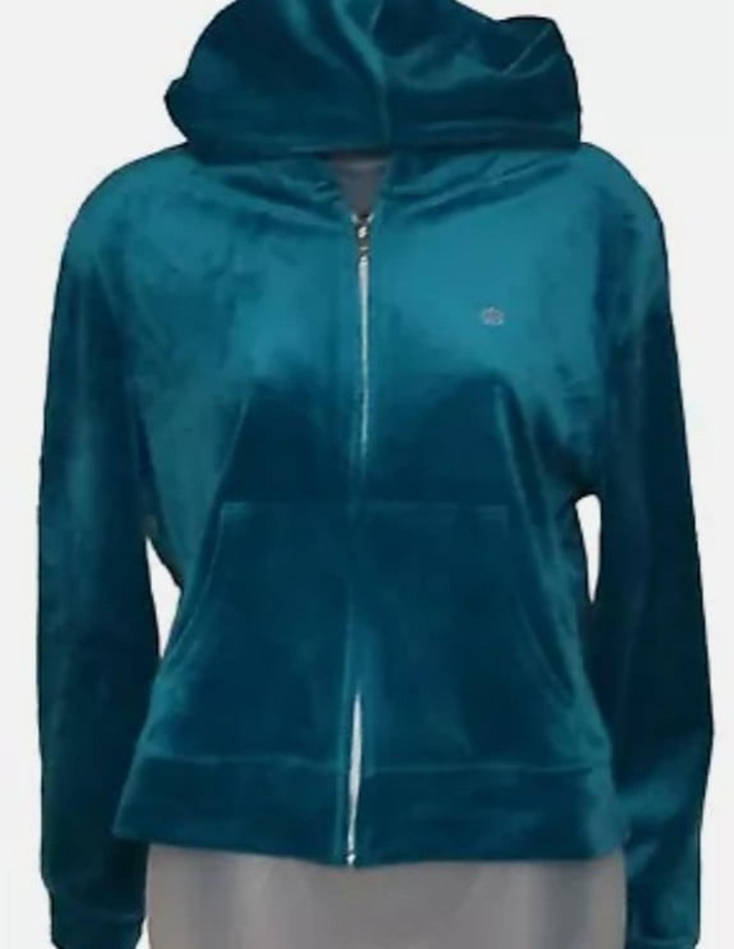 Juicy Couture Turquoise Bling Logo Zip Up Velour Track Hoodie