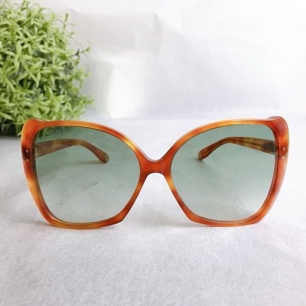 GUCCI Sunglasses Havana Butterfly 62mm Square Rectangle Brown Plastic