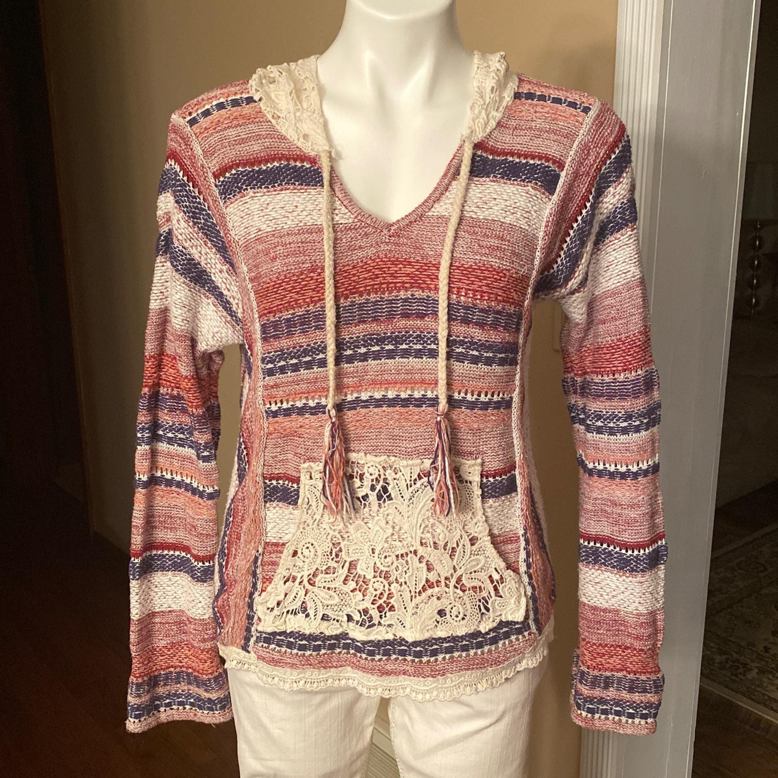 American Rag boho knitted sweater w/ lace hood XS