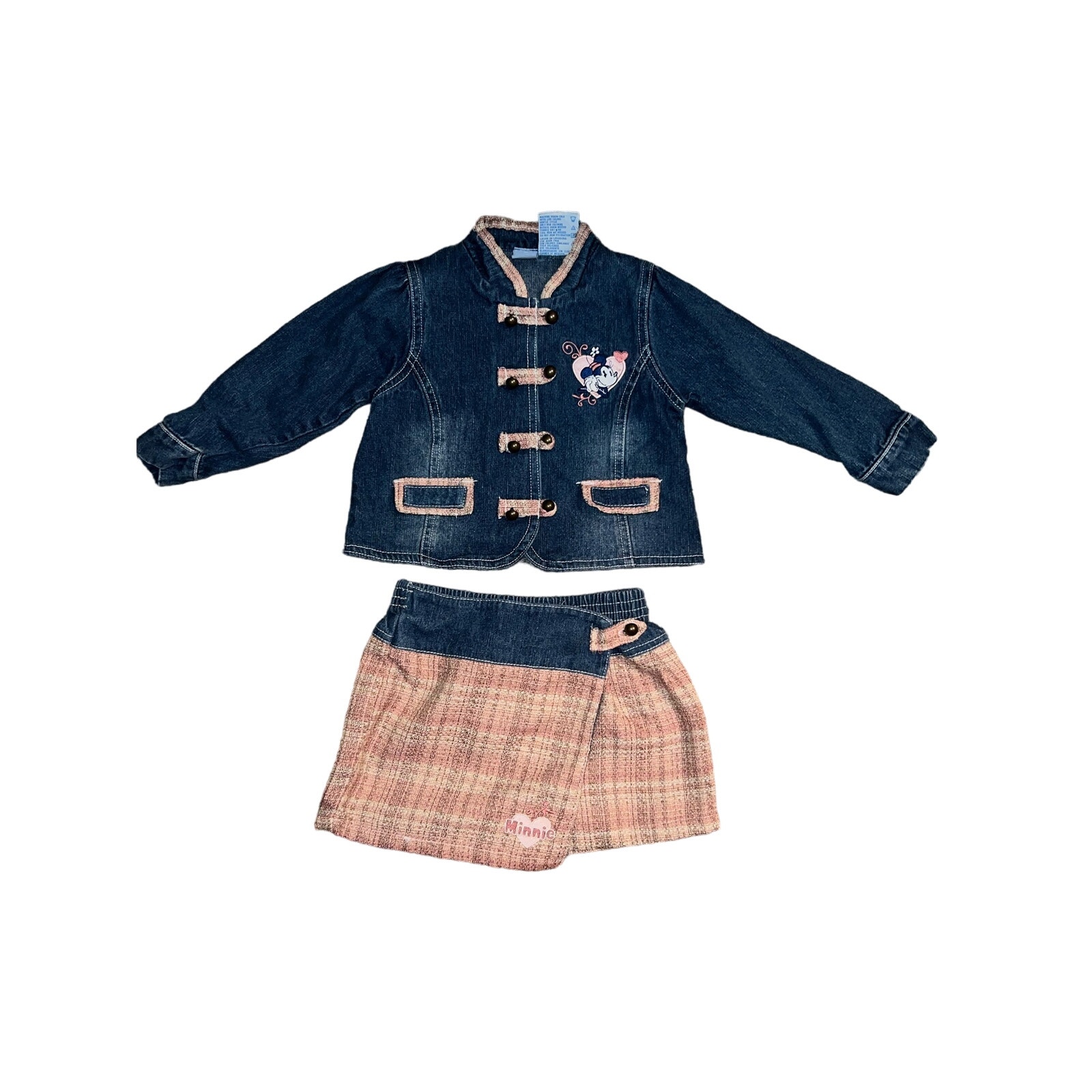 Minnie Mouse Denim Jean Jacket Tweed Skort Embroidered 2pc set 24m Disney VTG