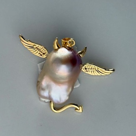 Brand-New Handmade Devil-Angel Baroque Pearl – Gold-Plated 925 Sterling Silver