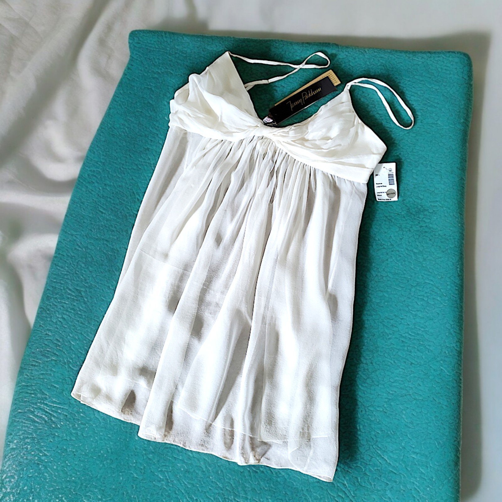 NWT Jenny Packham White Silk Sheer Adjustable Babydoll Bridal Lingerie Large