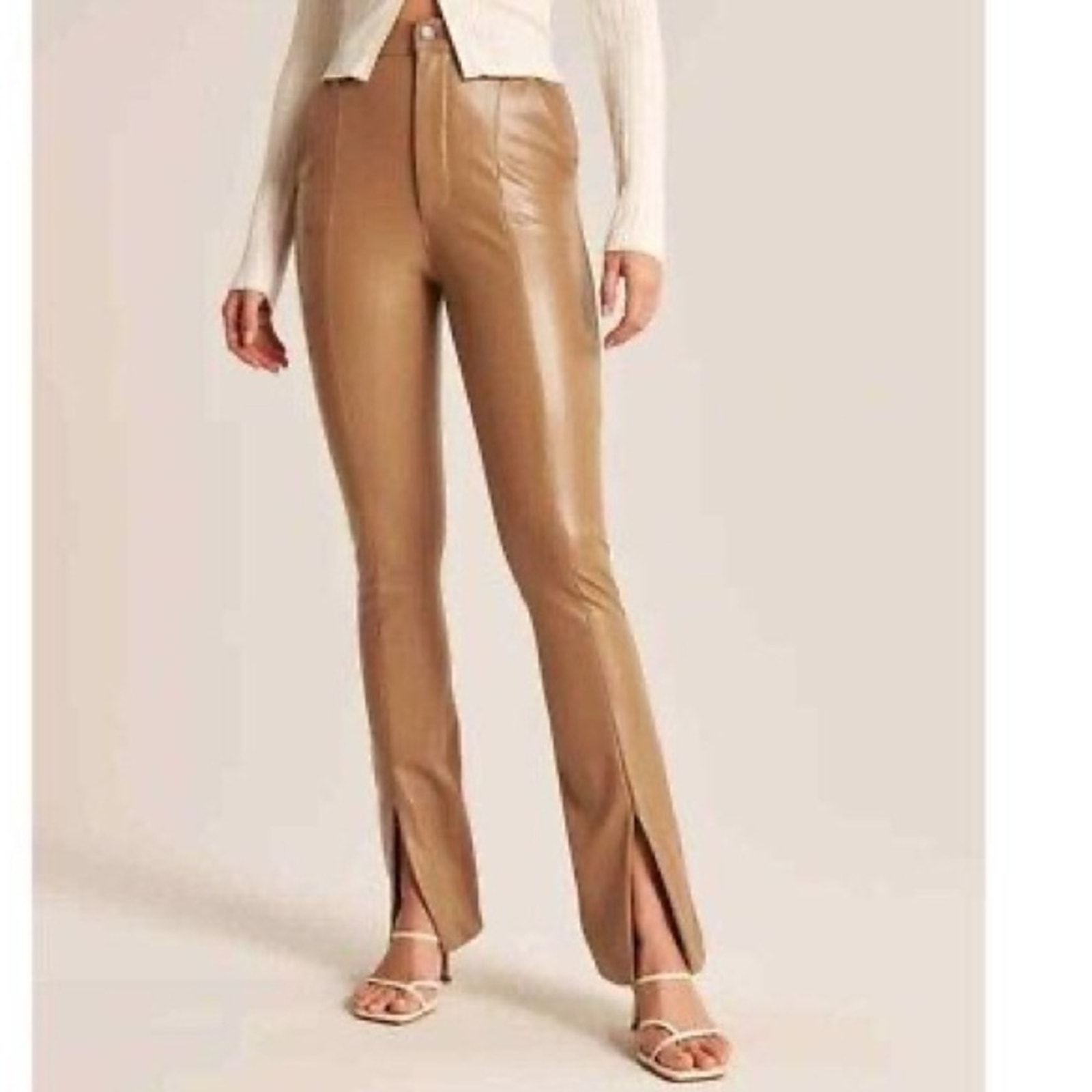 Abercrombie & Fitch Brown High Rise Vegan Leather Front Slit Pants Womens Size 4