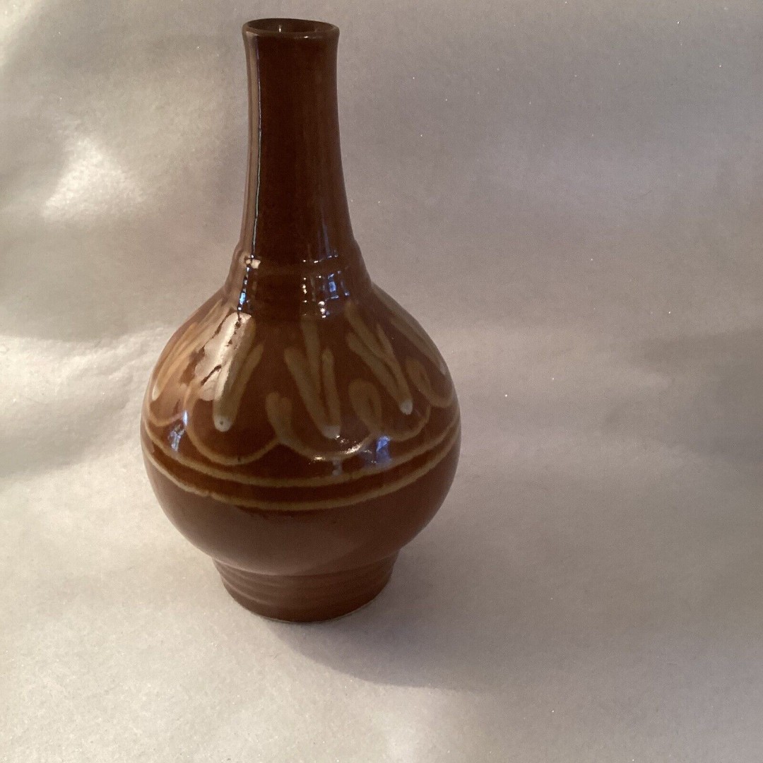 Vintage Mid Century Modern Drip Glaze Jeannie Bottle Made in Poland Brown