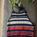 Forever 21 Crochet Halter Backless Red White & Blue Striped Crop Top Size L NWT