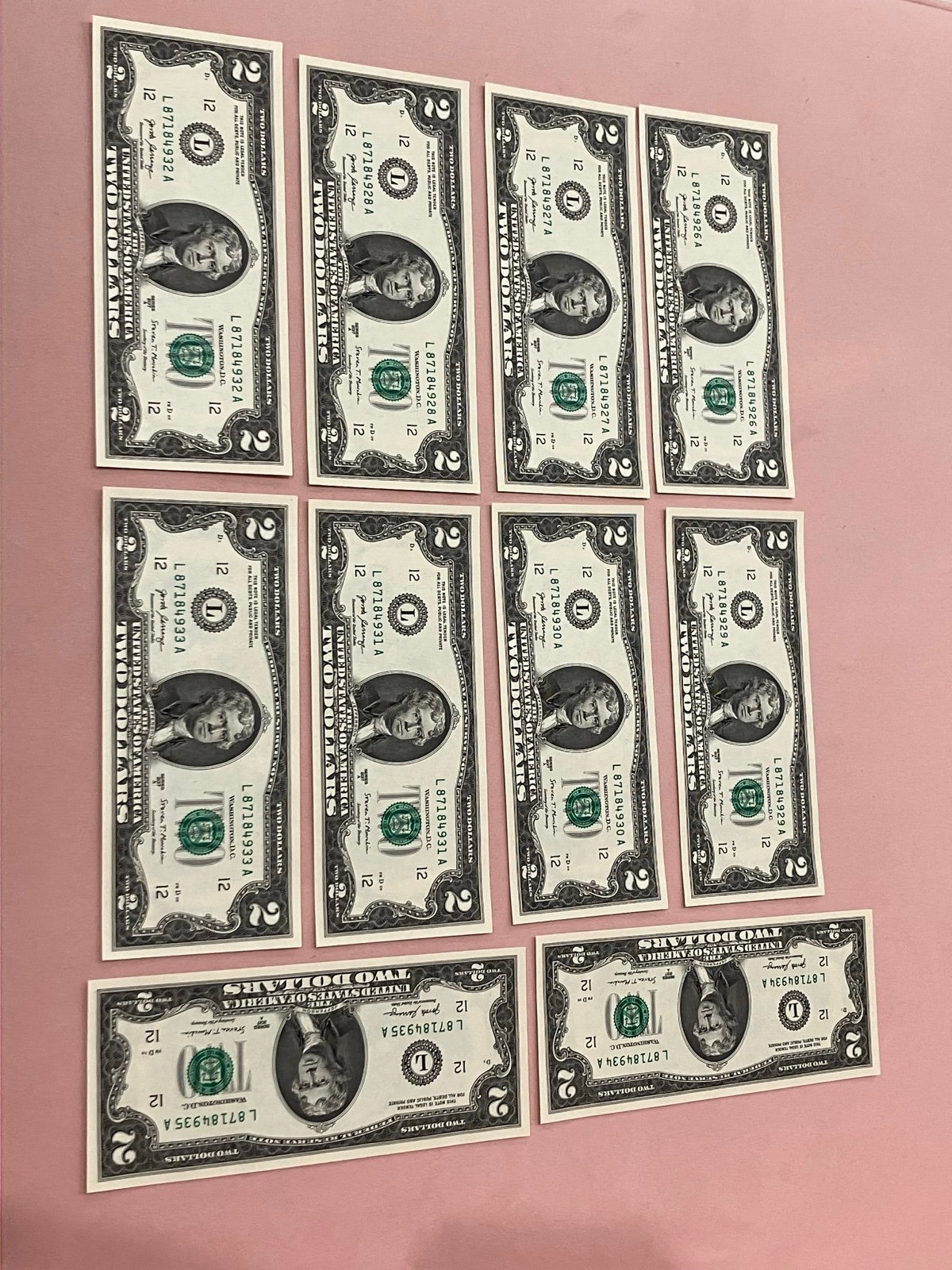 SPECIAL: 10 consecutive notes UNCirculated crisp 2017A 2 two dollar bills!