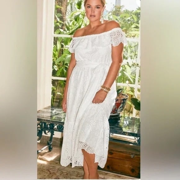 Lilly Pulitzer Geri - off the shoulder Eyelet midi Dress