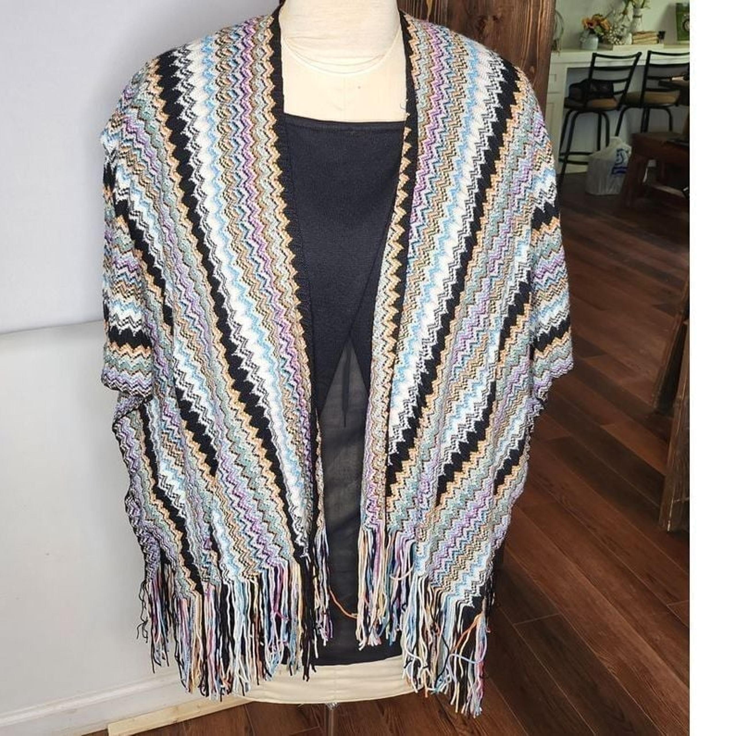Missoni Orange Label Wool Pullover Poncho Ruana Sweater One Size Fit lightweight