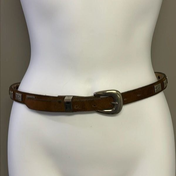 Brazos Joe Belt Co. Nocana, Texas, USA Thin Concho Belt Silver-Tone Hardware 30