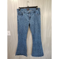 Women's Run And Fly All Over Print Flare Leg Jeans Size 36L Hipster Retro