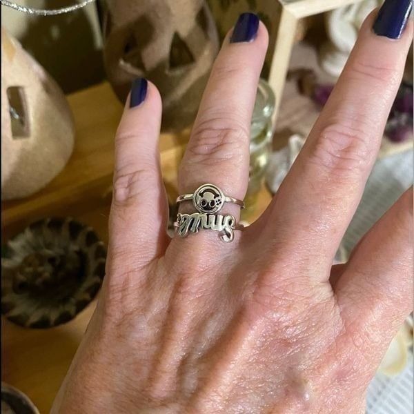 925 Silver Stack Smile Face Adjustable Ring Platinum Plated