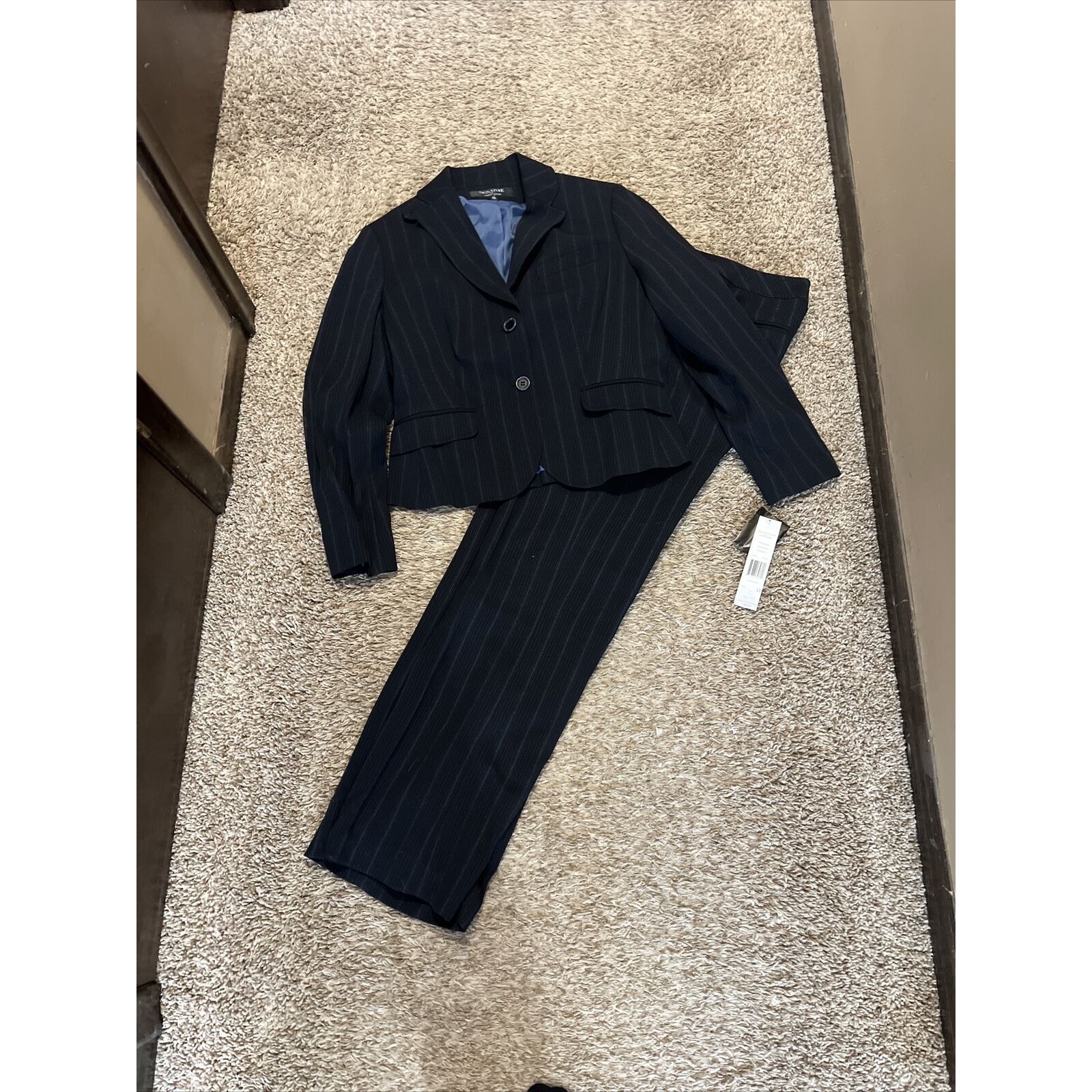 Signature by Larry Levine Pant Suit Womens SIZE 10 Black Striped 2-Piece