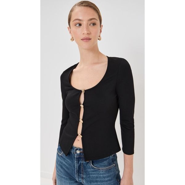 Reformation Women's Black Fitted Long Sleeve Button-Down Cardigan Top Large NWOT