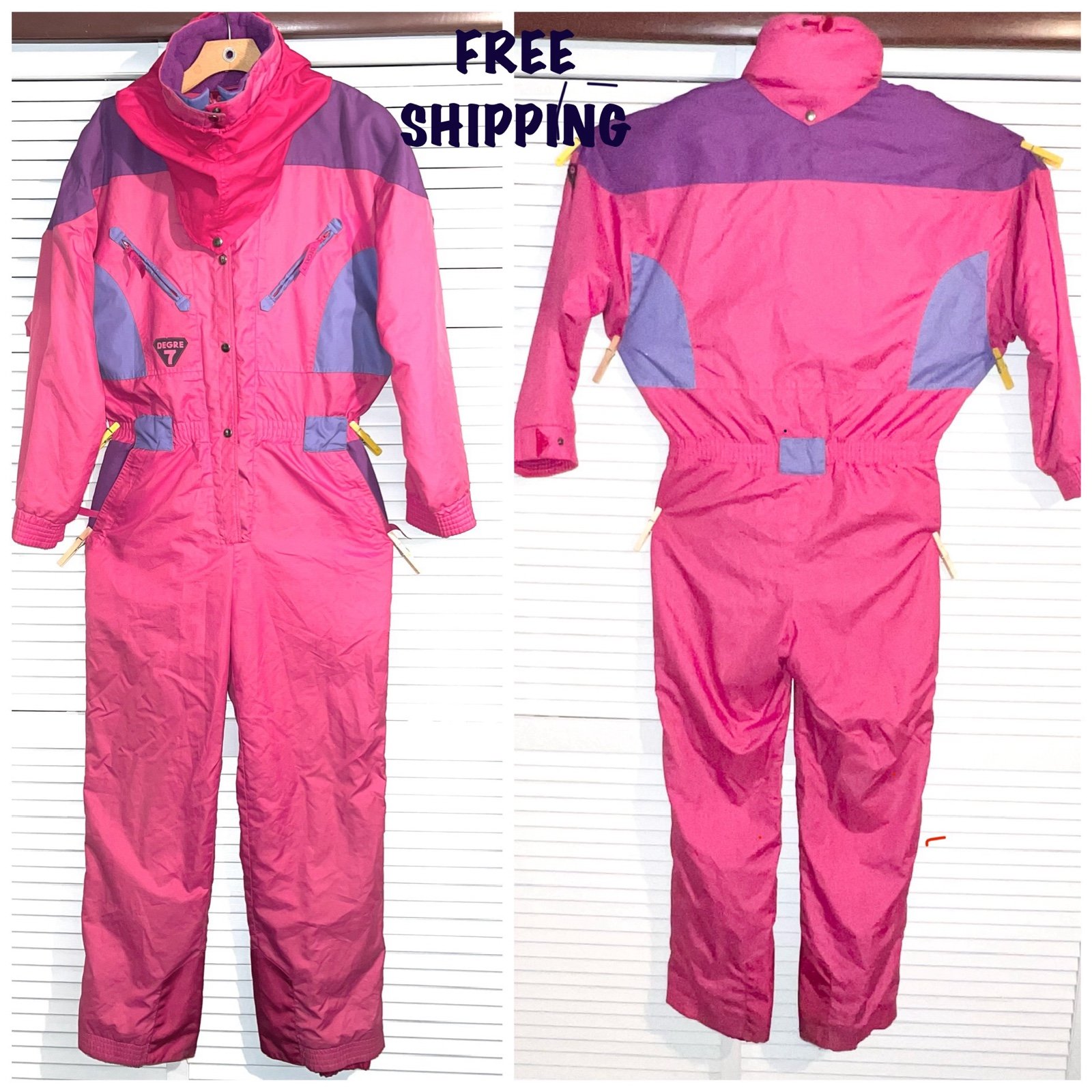 Vintage |•DEGRÉ 7•| Awesome Retro Pink & Purple French Snowsuit Large RARE FIND
