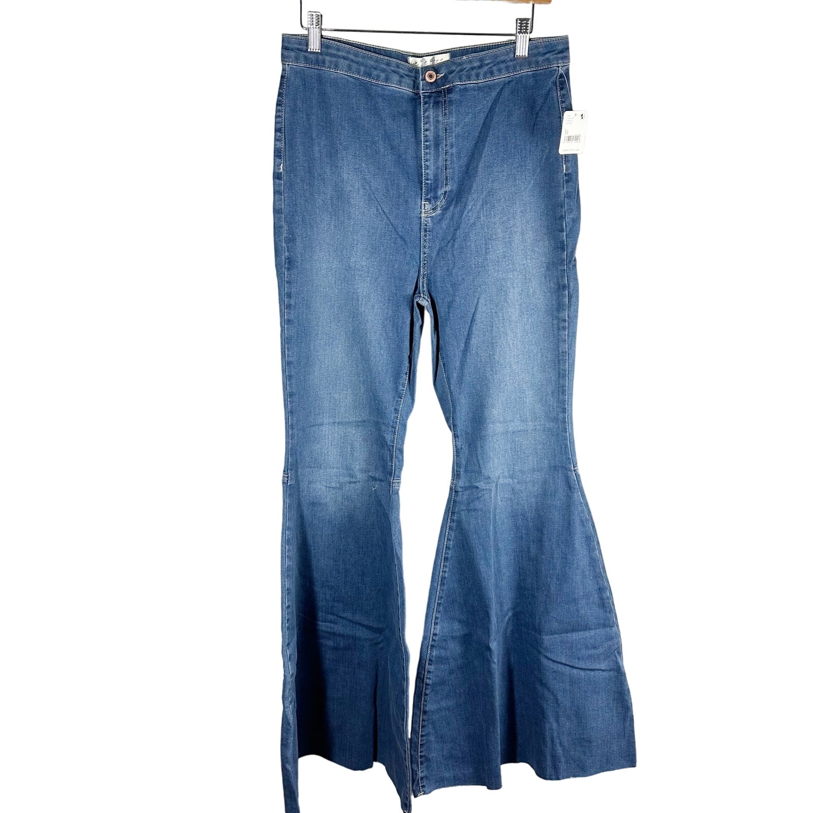 Free People Just Float On Flare Size 31 Jericho Blue Retro 70s Wide Leg Stretch