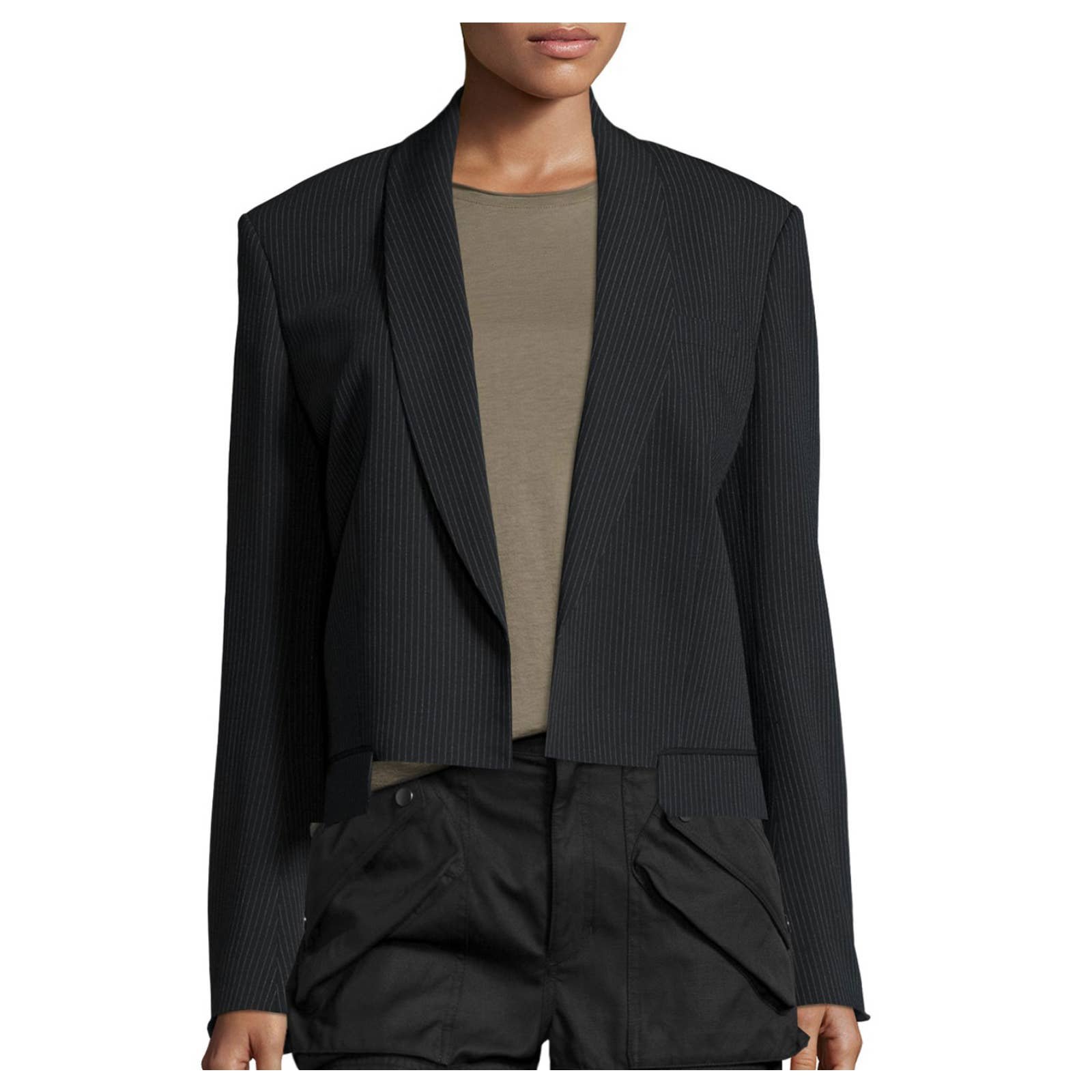 Helmut Lang Striped Blazer Jacket Pinstripe Black Cropped 6 S
