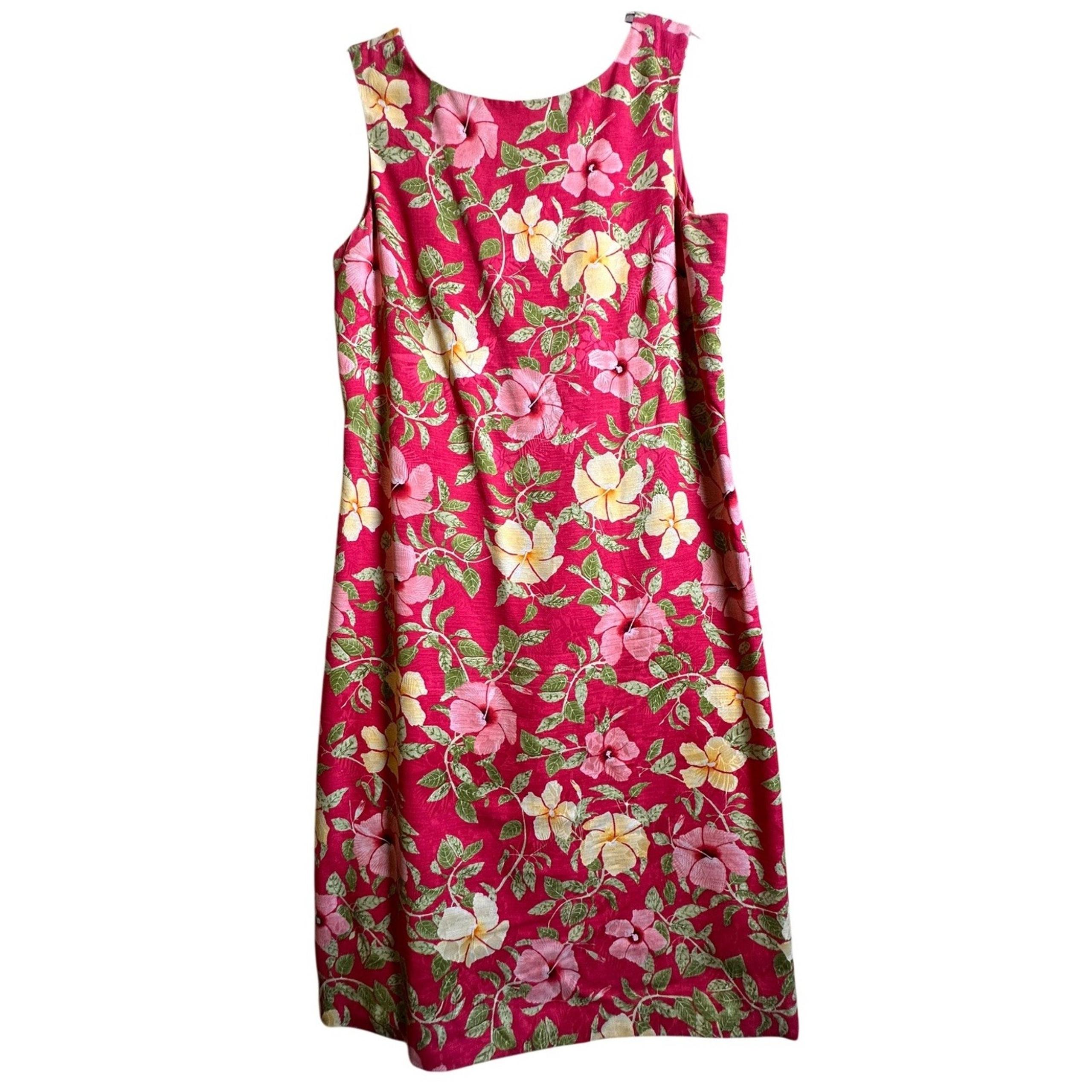 Vtg 90s Tommy Bahama Silk Midi Dress 6 Pink Floral Hawaiian Maxi Keyhole Luau