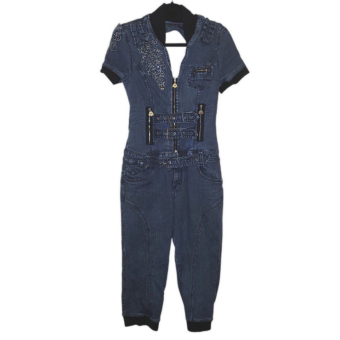 House Of Dereon Denim Capri Romper sz L Jumpsuit Y2K Jeans Denim One Piece