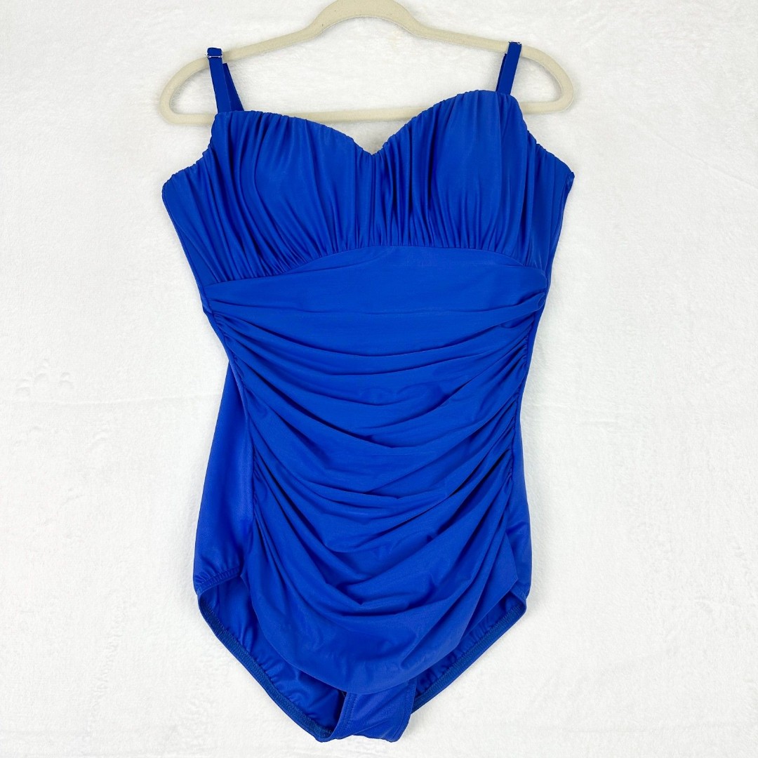 Miraclesuit Ruched One Piece Swimsuit Size 16DD Blue Slimming Tummy Control