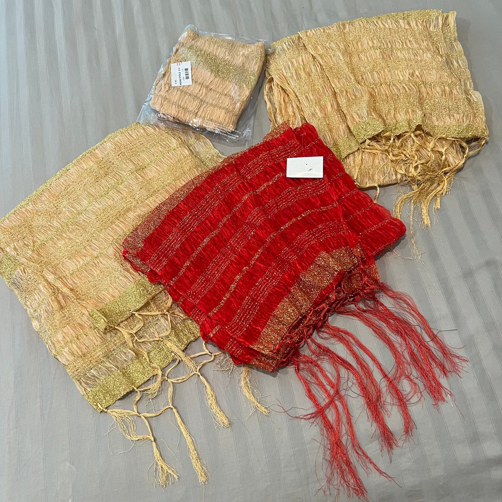 (x4) Red Gold Metallic Indian Scarf