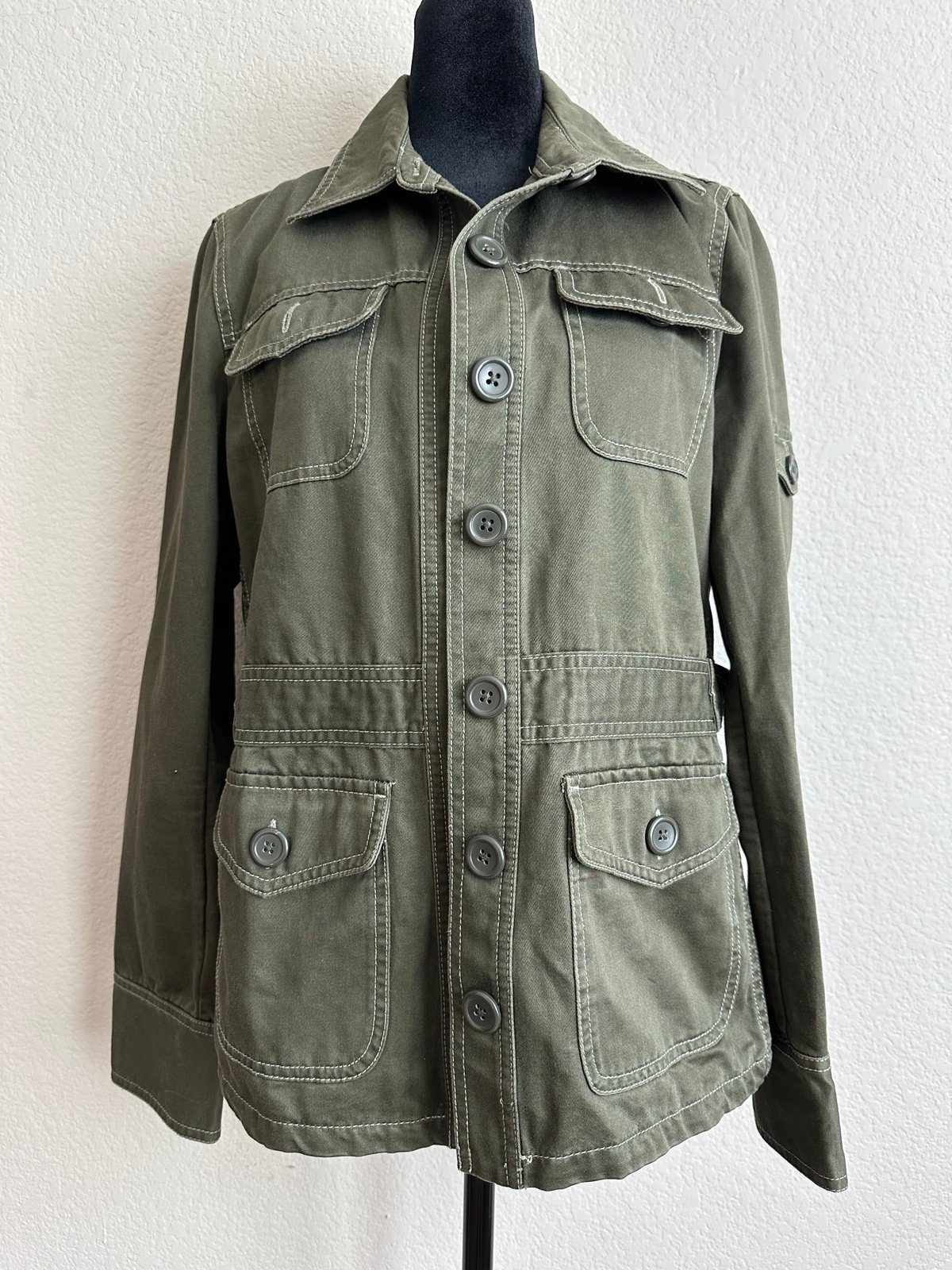 J.Crew Military Army Green Cotton Utility Cargo Pockets Jacket Womens M, Boho