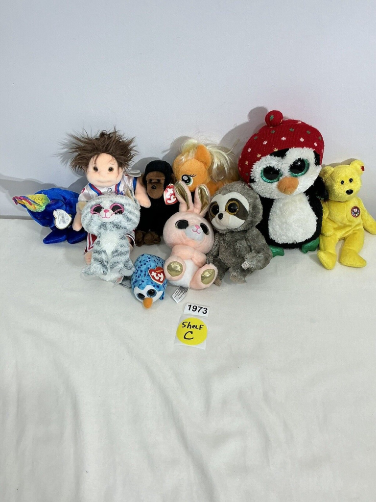 set of 10 plush ty beanie babies Various Sizes 3 To 11 Inches