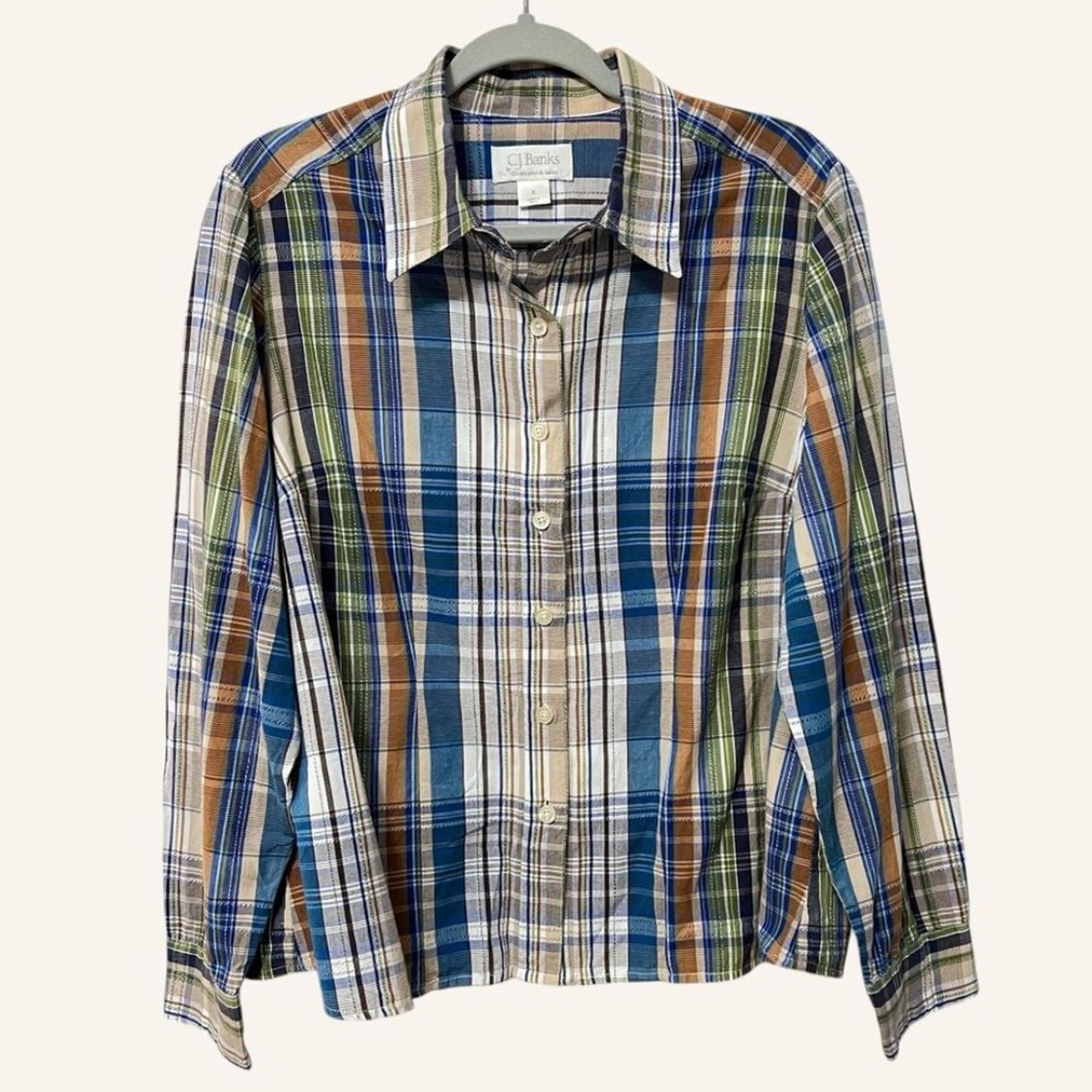 Christopher & Banks Womens Plaid Button Down Shirt 0X Western Cowboy Casual