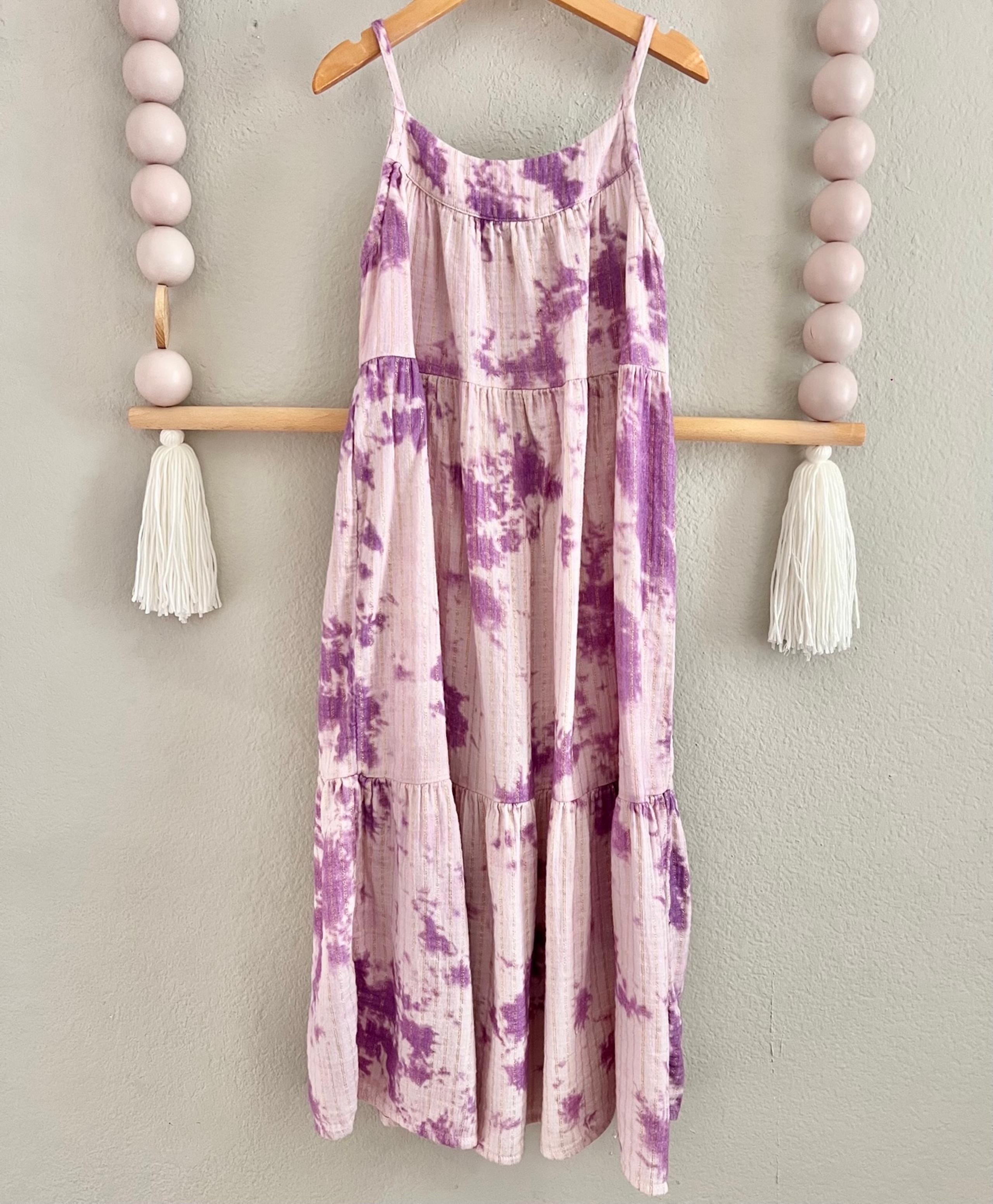 C&J Tie Dye Maxi Dress with Gold Pinestripes