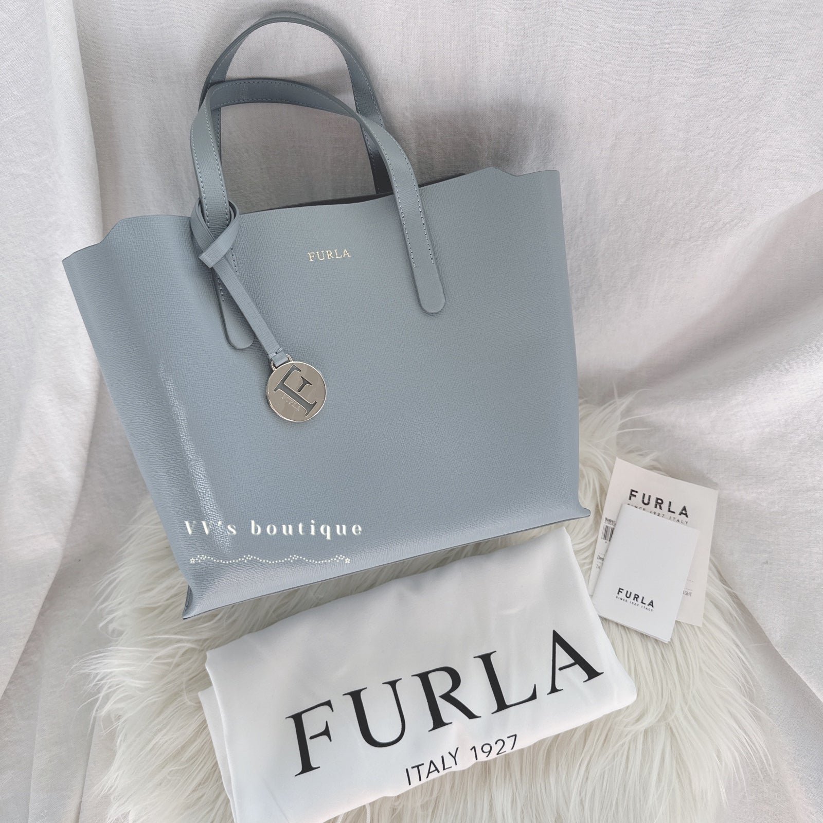 NWT Furla Sally Small Tote Avio Onice Green Blue Seafoam Grey