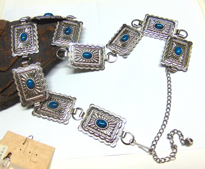 Concho Belt Turquoise Silver Metal 35 Western 1980's Vintage OOAK BeadRage