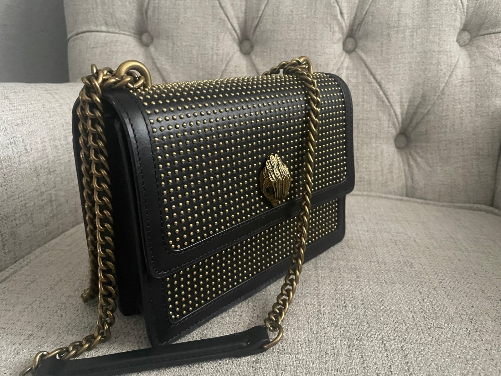 Kurt Geiger Shoreditch convertible crossbody shoulder stud bag, black color