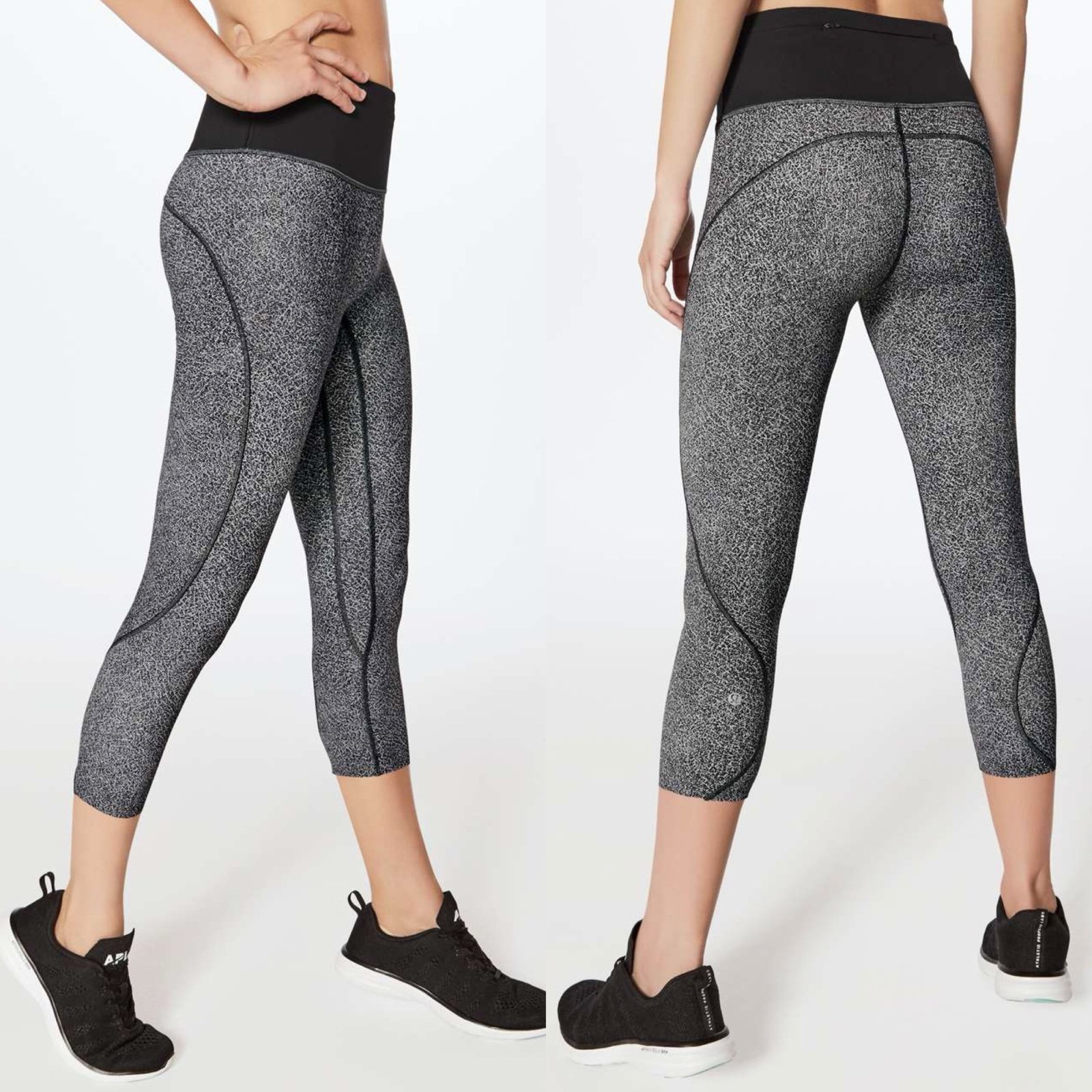 Lululemon Run The Day Crop Sz 6 *23 In Fractal Dark Starlight Black / Black