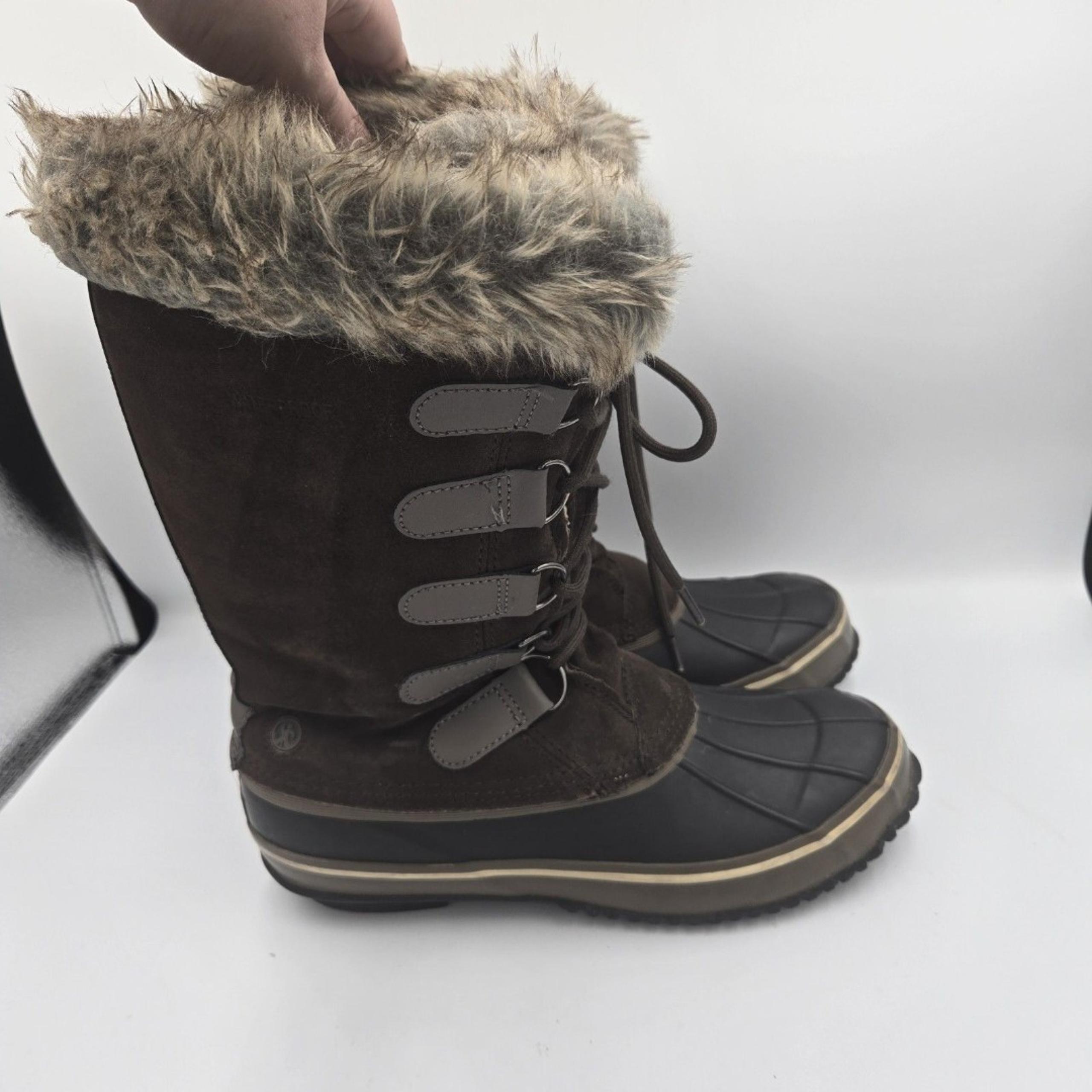 Northside Brown Lace Up Snow Boots Womens Size 9 Waterproof Thinsulate Suede Fur
